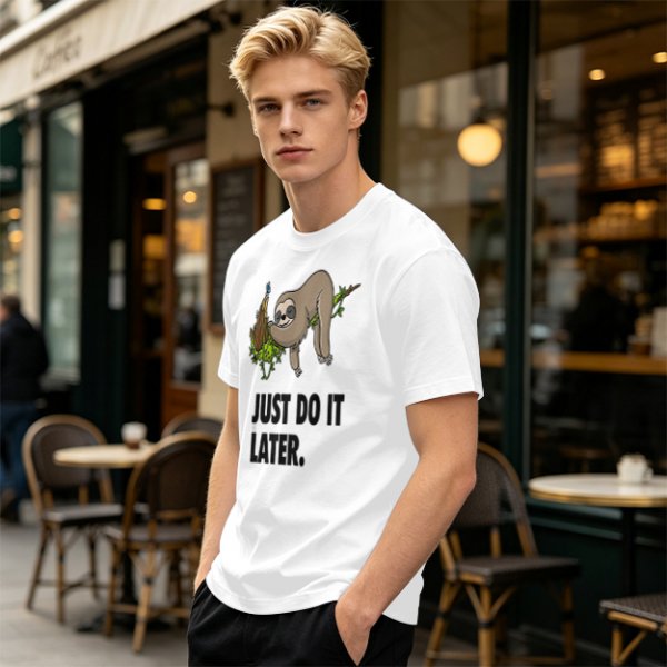 Olive Sloth 'Just Do It Later' Graphic T-Shirt