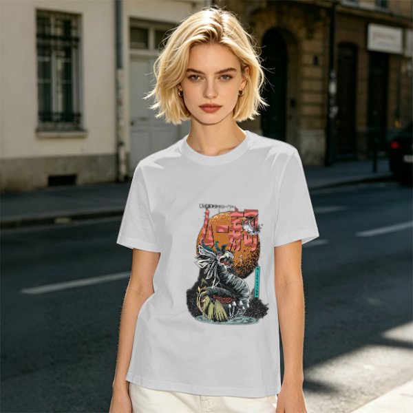 Olive T-Shirt with Japanese Dragon and Sun Graphic Print