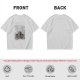 Olive green graphic t-shirt with symmetrical dark and orange artwork