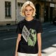 Olive t-shirt with cute frog holding knife and 'Don't mess with me' text