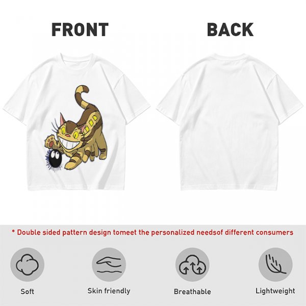 Olive T-shirt with Catbus and Soot Sprite Anime Print