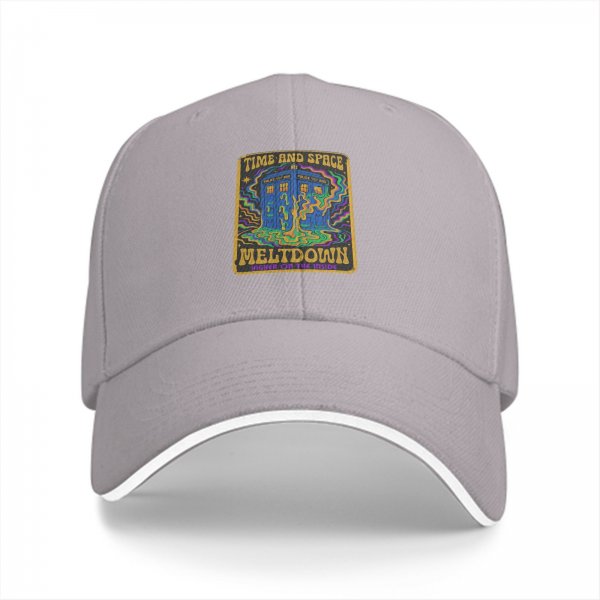 Black baseball cap with Time and Space Meltdown psychedelic TARDIS graphic