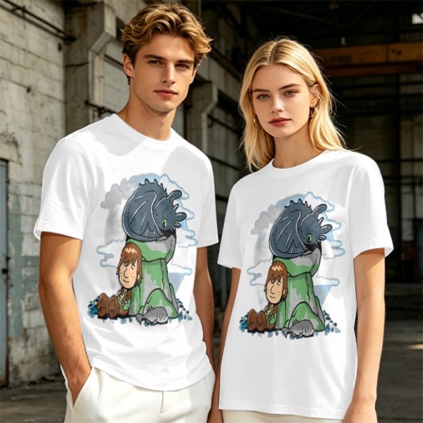 Olive T-Shirt Featuring Hiccup and Toothless from How to Train Your Dragon