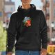 Black hoodie with playful coffee bean and cup graphic design