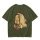 Olive Green T-Shirt With Cartoon Droopy Pug Graphic Print
