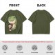 Olive T-shirt with Cute Dinosaur Holding Coffee Print