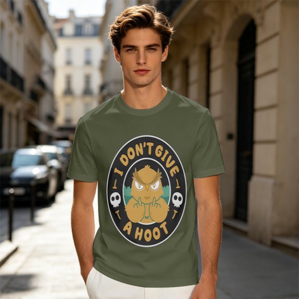Owl giving middle finger funny graphic olive green t-shirt