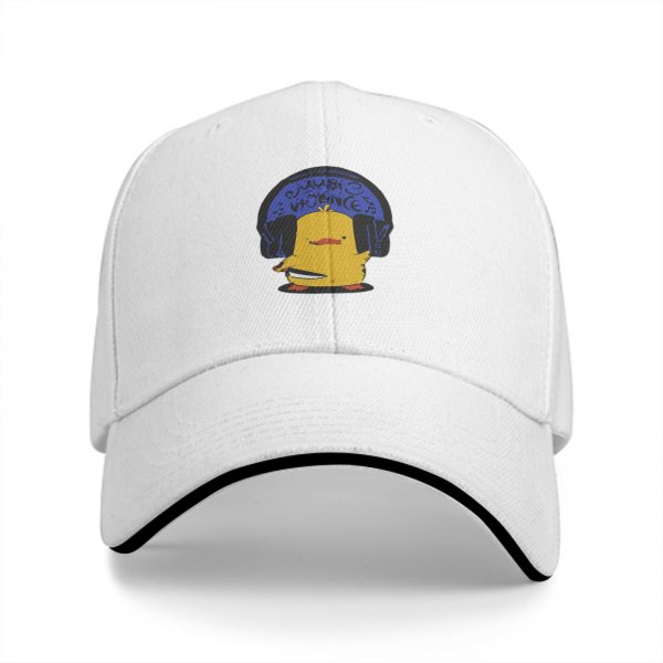 Black Baseball Cap With Cute Yellow Duck Wearing Headphones Graphic