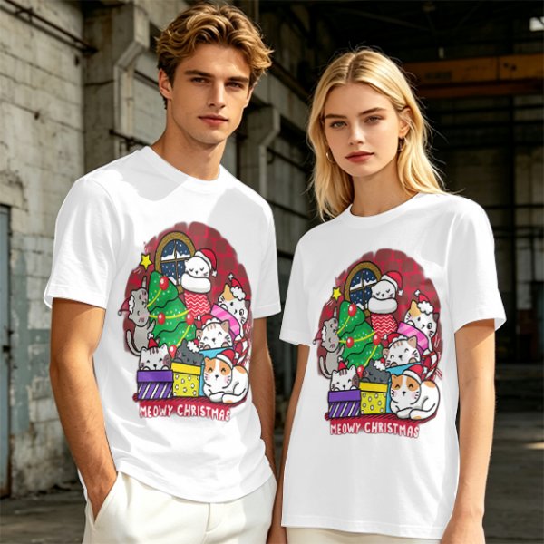 Meowy Christmas Cat Holiday Graphic T-Shirt