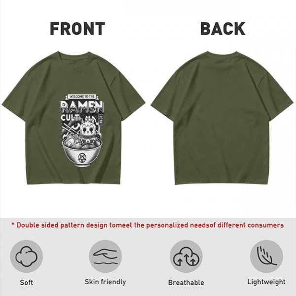 Olive Graphic T-Shirt Featuring Welcome To The Ramen Cult Art