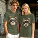 Olive Green T-Shirt With Smiling Raccoon Graphic Print