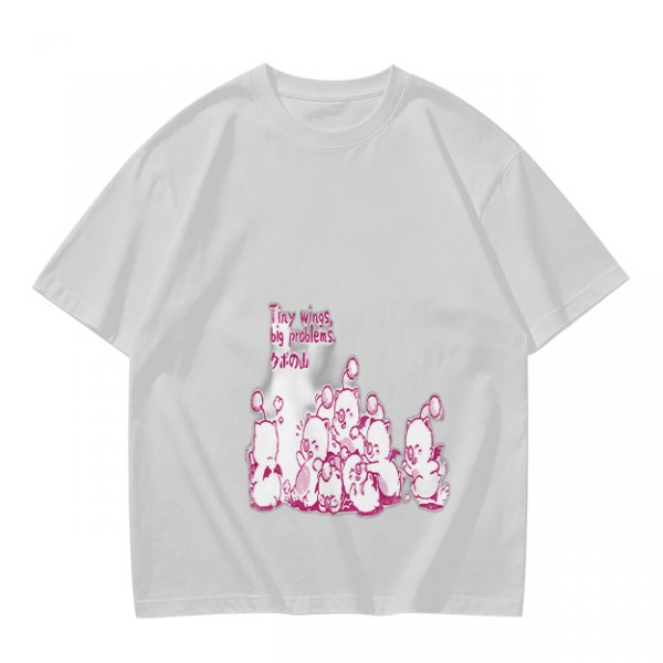 Olive Green T-Shirt With Pink Whimsical Graphic Print