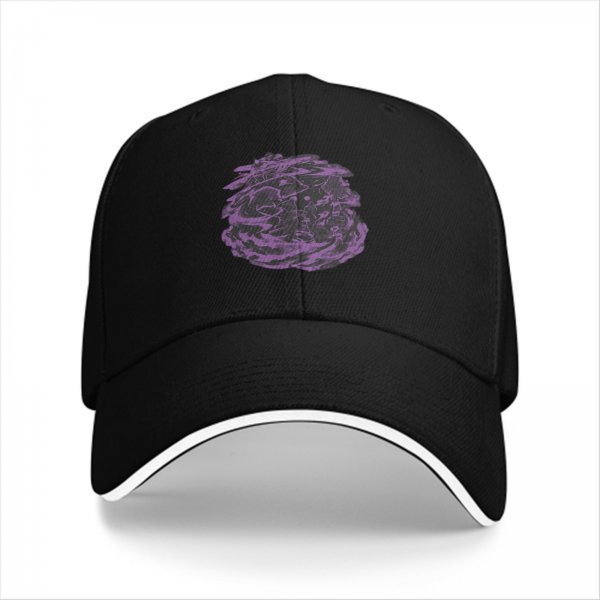 Black Baseball Cap With Purple Abstract Swirl Graphic Design