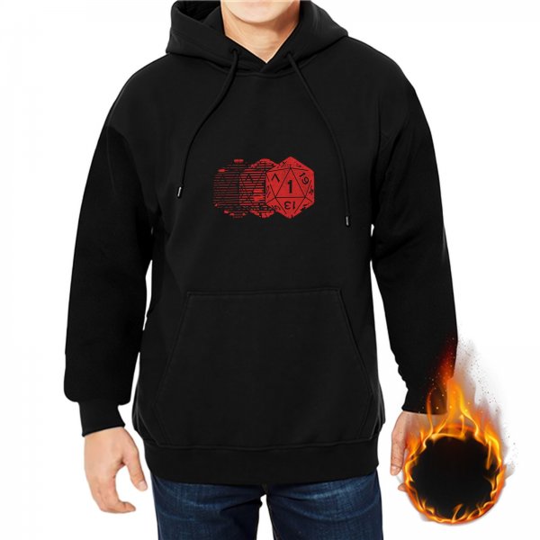 Black Hoodie With Glitch D20 Critical Fail Print For Tabletop RPG Fans