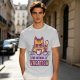 Olive t-shirt with a grumpy cat needing a vacation print