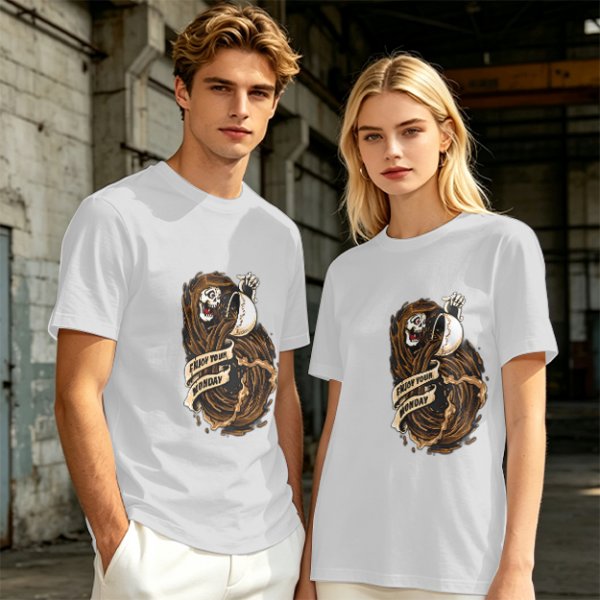Olive T-Shirt With Grim Reaper Coffee Enjoy Your Monday Print