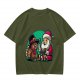 Olive T-Shirt with Santa and Thanksgiving Turkey Graphic