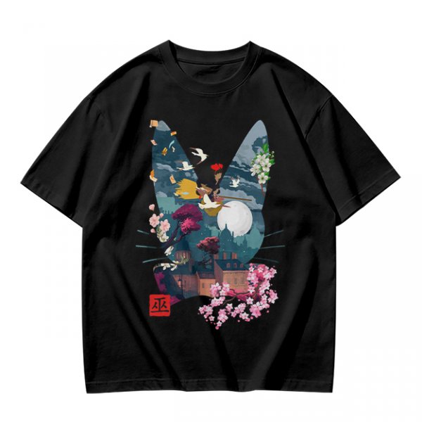 Olive Green T-Shirt With Japanese Nature Inspired Graphic Print