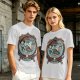 Olive Green Pirate Themed T-Shirt with Ship and Skull Graphic