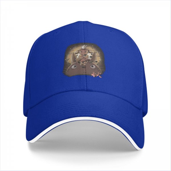 Black baseball cap with Totoro and girl anime graphic print