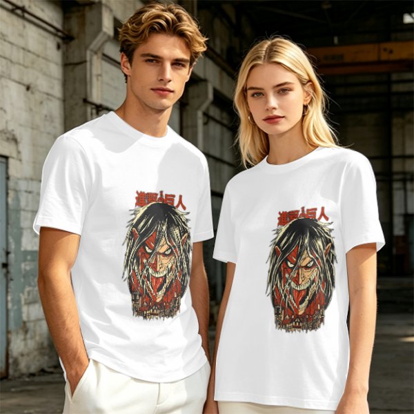 Olive green anime t-shirt with Attack on Titan printed design