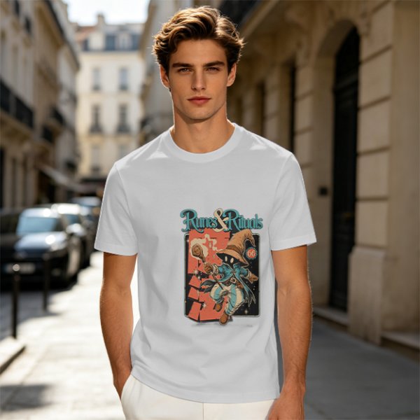 Olive Green T-Shirt With Runes & Rituals Wizard Graphic