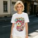 Olive t-shirt with spooky skull bubble tea graphic and Japanese text