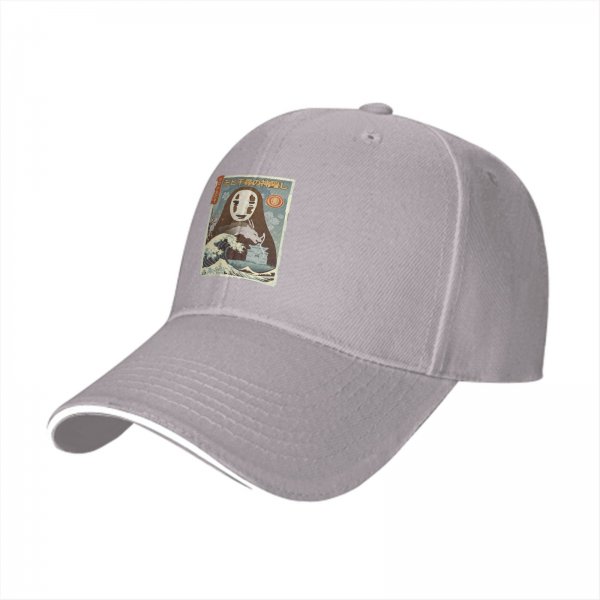Black baseball cap with Spirited Away No-Face and Great Wave print