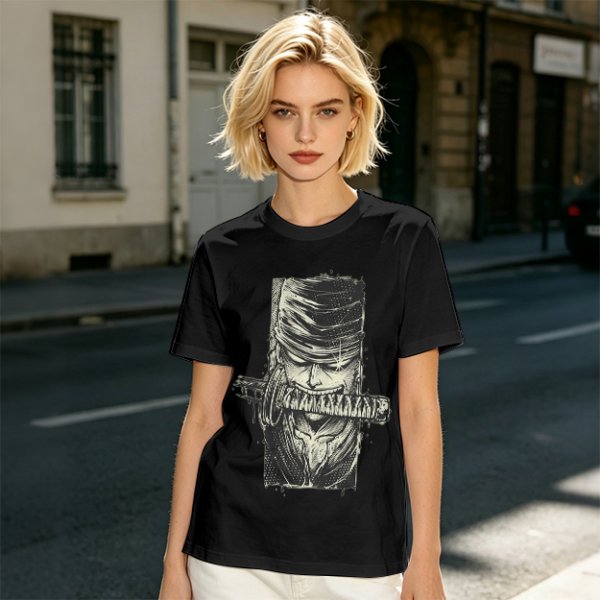 Olive T-shirt with One Piece Zoro Bandana Sword Print