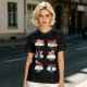 Olive green t-shirt with sushi cat illustrations