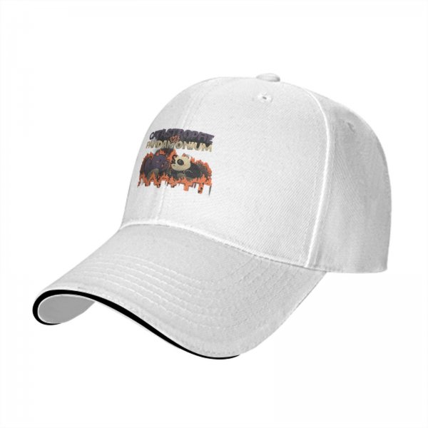 Black baseball cap with Catastrophe vs Pandamonium graphic print