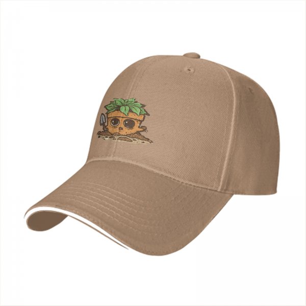 Black Baseball Cap With Cute Potted Plant Creature Print