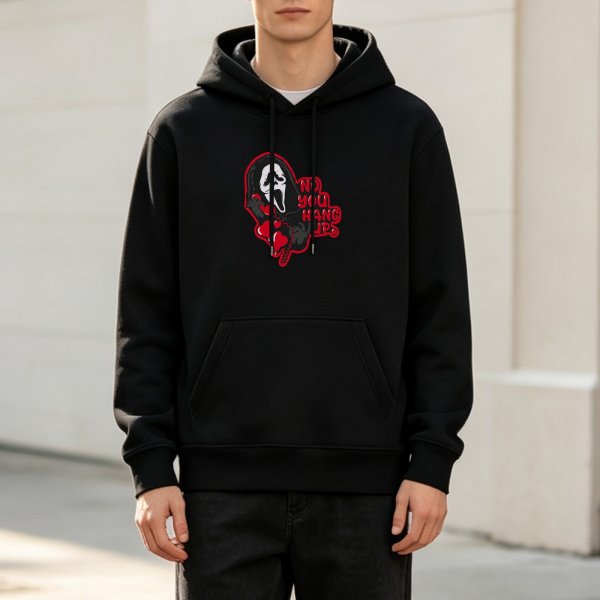 Black hoodie with Ghostface 'I'll Make You Hang Up' horror graphic