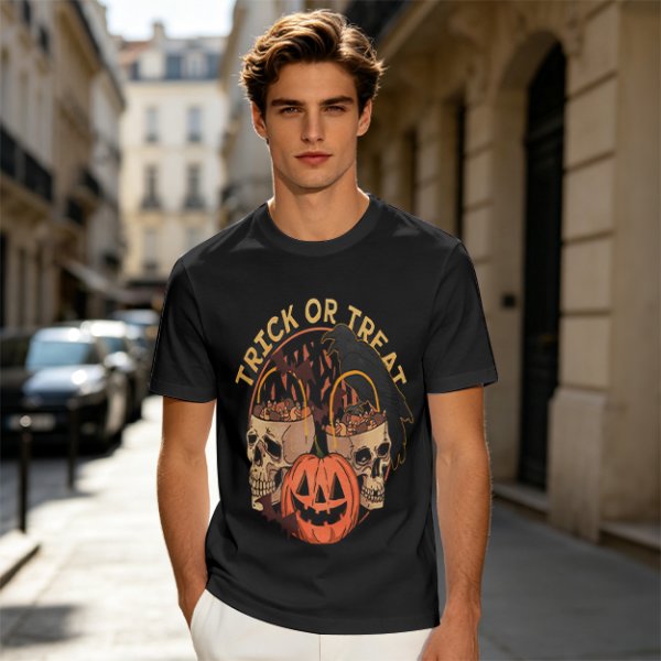 Olive Halloween Trick or Treat Skull Jack-o'-lantern Graphic T-Shirt