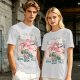 Olive green t-shirt with cherry blossom festival dog character print