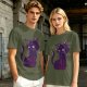 Olive T-Shirt with Sassy Black Cat and Crescent Moon Graphic
