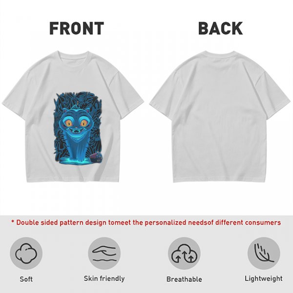 Olive T-shirt with Glowing Blue Cheshire Cat Graphic