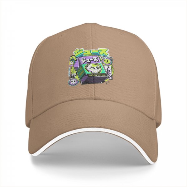 Black baseball cap with neon skull juice box graphic