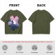 Olive T-Shirt with Sakura Flower and Whimsical Forest Creature Print