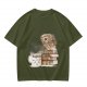 Owl on coffee books and caffeine mug graphic t-shirt
