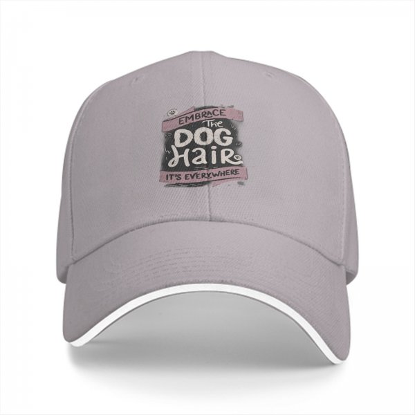 Black baseball cap with 'Embrace The Dog Hair It's Everywhere' print