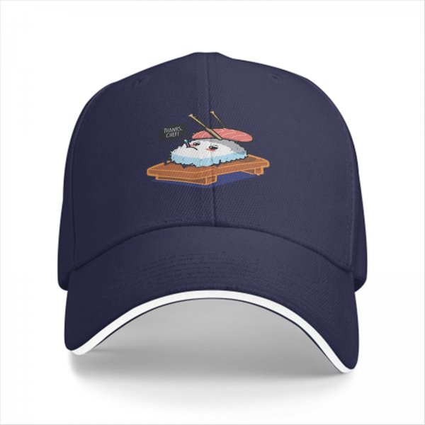 Black Baseball Cap With Cute Sushi 'Thanks Chef' Graphic Print