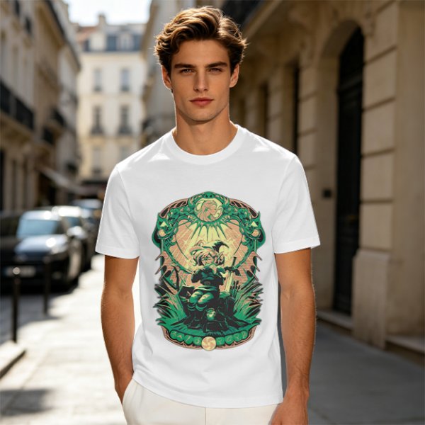 Olive Green T-Shirt With Fantasy Warrior Graphic Print
