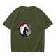 Olive T-Shirt with Japanese Style Cat and Red Sun Art Print