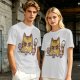 Olive T-Shirt With Angry Cat Holding Cupcakes Graphic Print