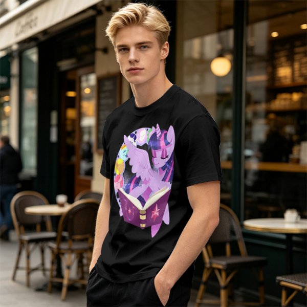 Olive T-shirt with Twilight Sparkle reading a magical book