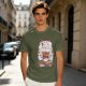 Olive t-shirt with cute cat bubble tea graphic print