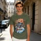 Olive T-shirt with Skeleton Musician Playing Guitar Over Ocean Waves
