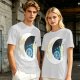 Olive T-Shirt with Crescent Moon London Skyline Flying Figures Print
