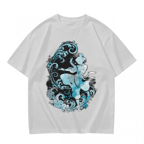 Olive T-shirt with Waterbender Character and Wave Art Print